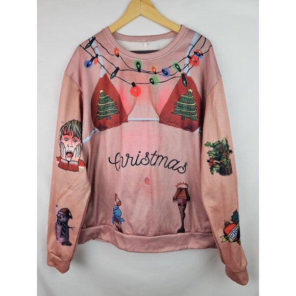 Ugly Christmas Sweatshirt Womens Size 3XL Real Boob Chest Tattoos Holiday Top - Picture 12 of 12